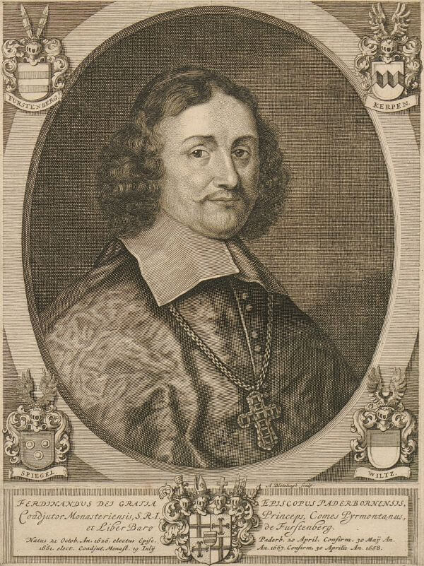 Ferdinand von Fürstenberg. Stich von Abraham Blooteling. Monumenta Paderbornensia (1672)