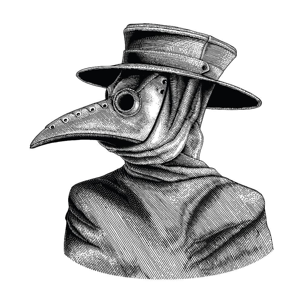 Pest-Doktor mit Vogelmaske (moderne Zeichnung)