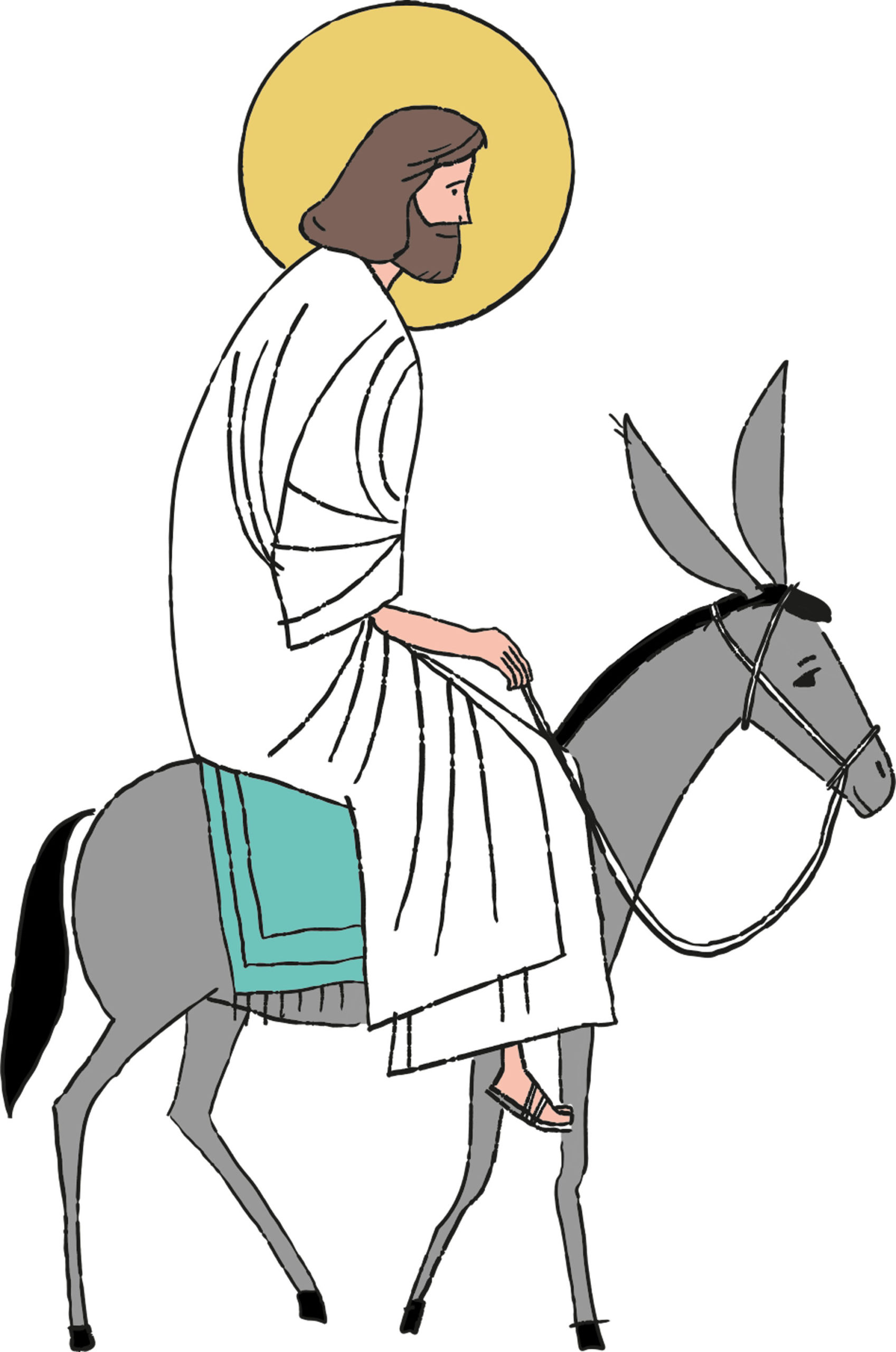 Jesus reitet auf einem Esel in Jerusalem ein