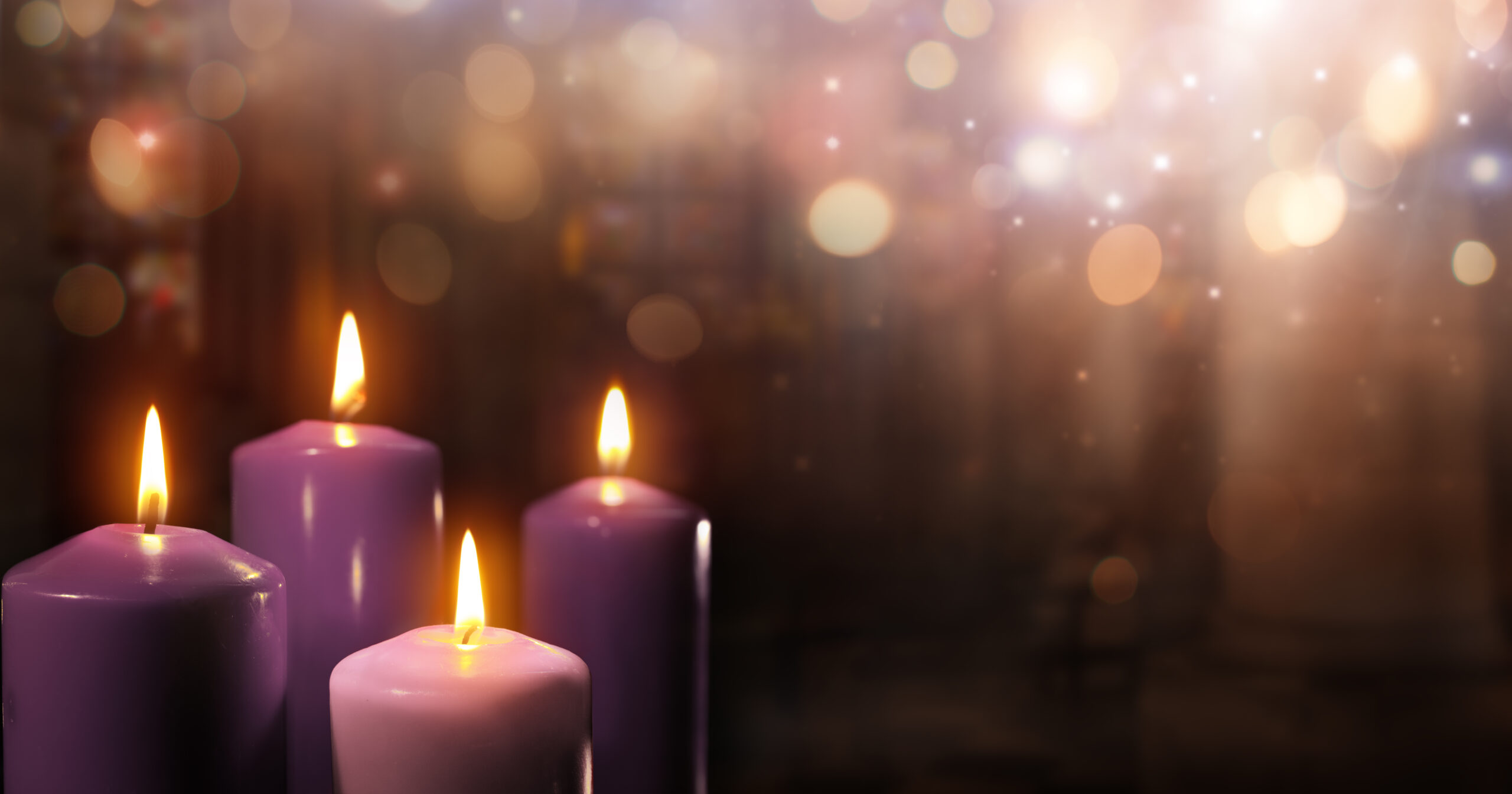Adventskranz in liturgischen Farben Violett und Rosa