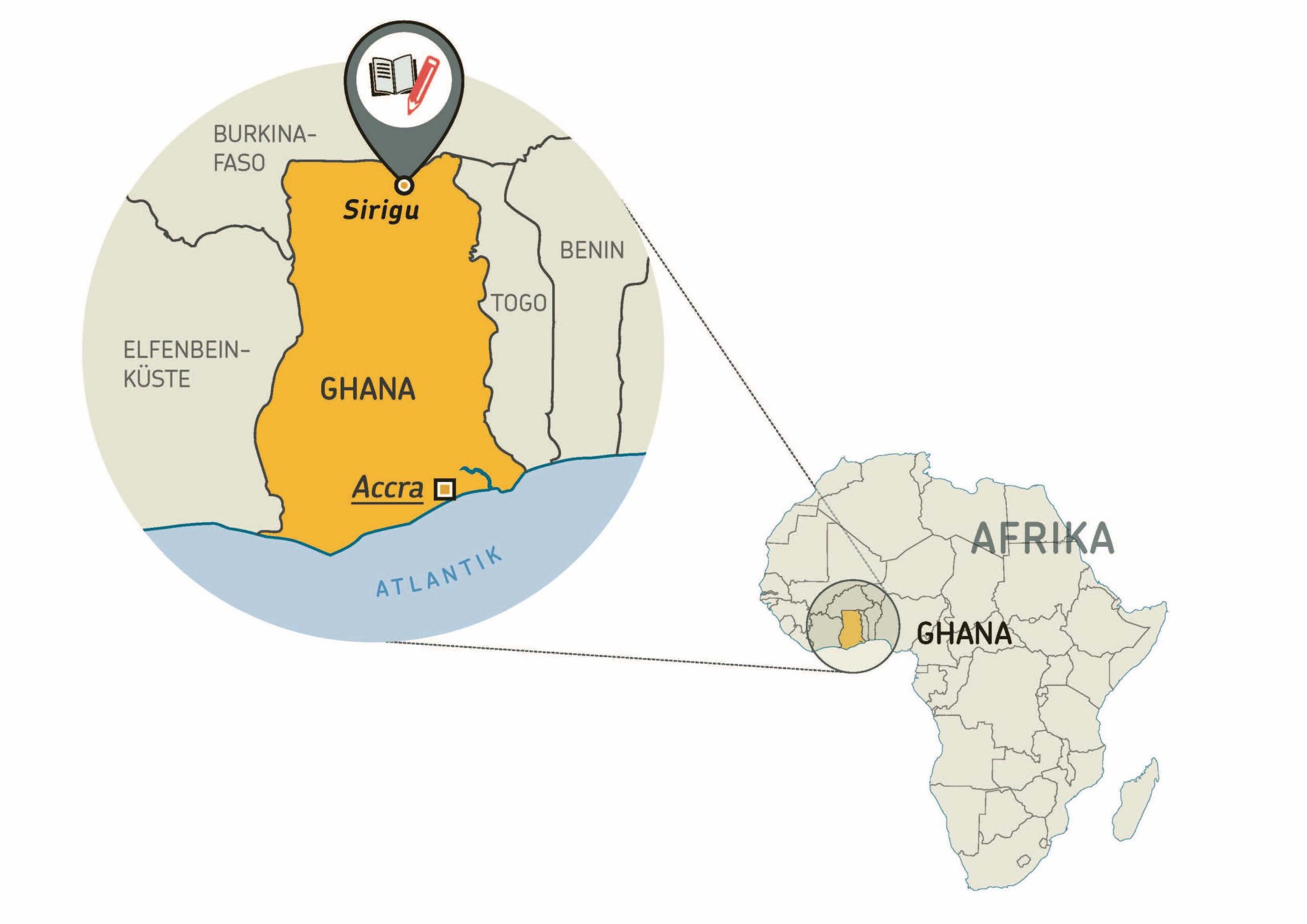 Die Lage von Ghana im Westen Afrikas