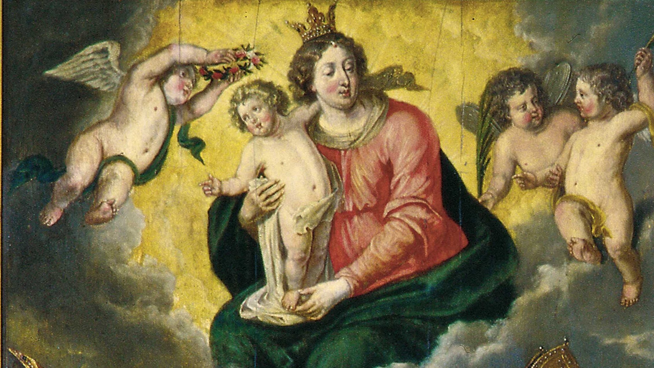 Paderborner Heilige knien betend vor der Gottesmutter Maria mit dem Jesuskind