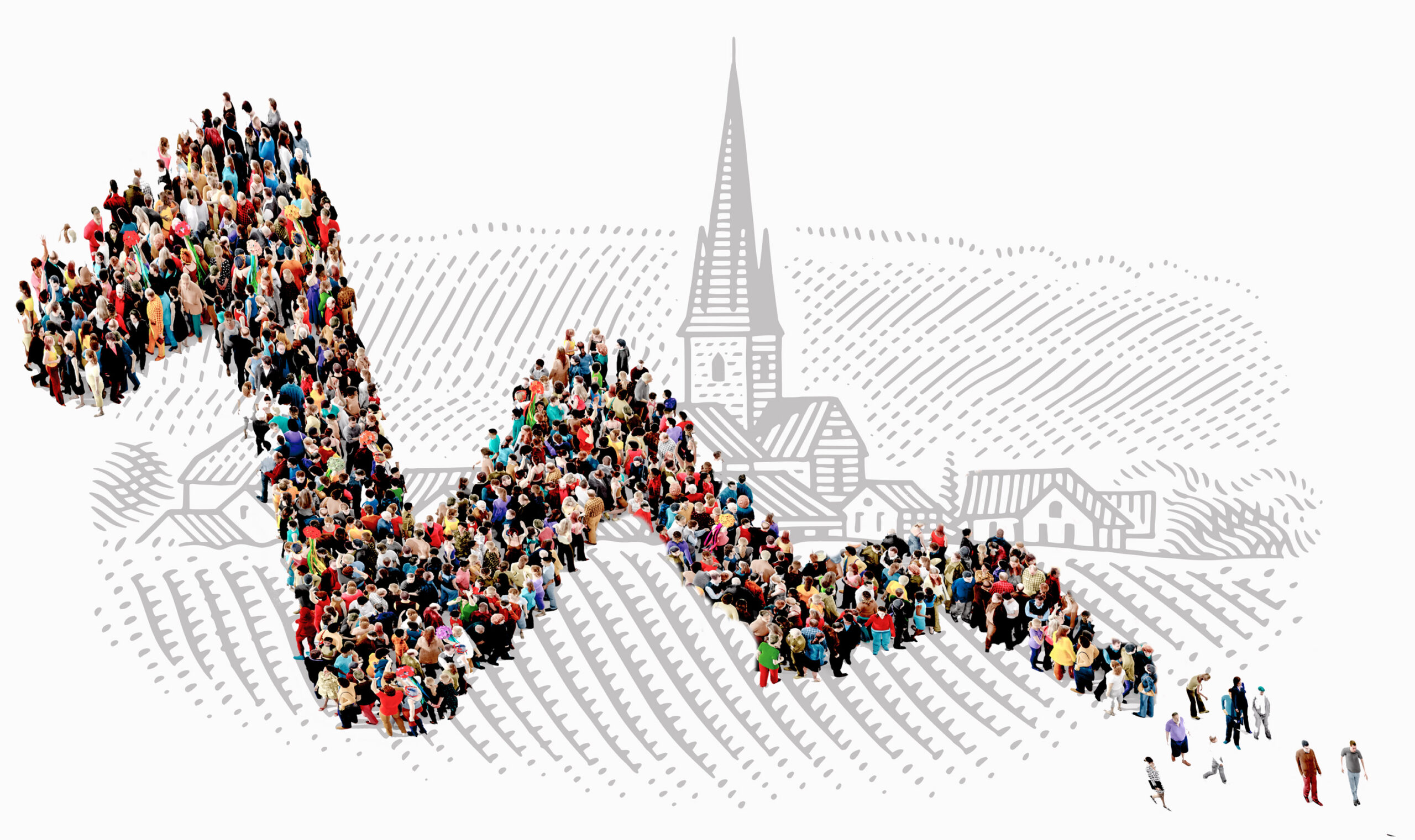 symbolischer Graph: Immer weniger Menschen in der Kirche