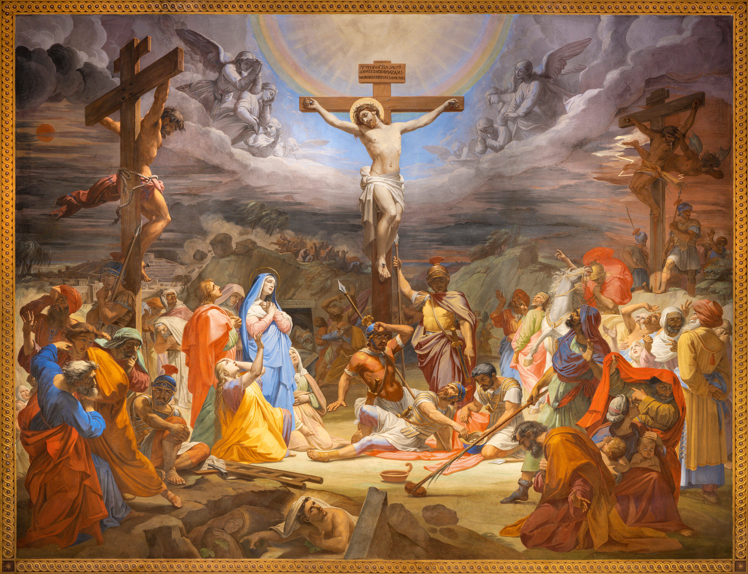 An Karfreitag gedenken wir der Kreuzigung Jesu. Das Fresko der Kreuzigung in der Kirche San Girolamo dei Croati von Pietro Gagliardi (1847-1852).