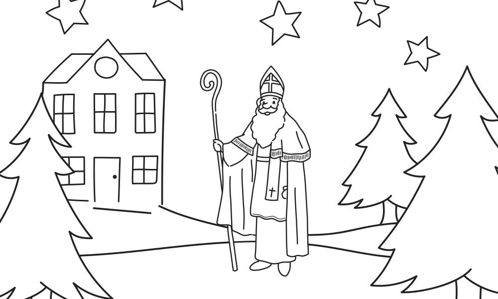 Nikolaus bringt den Kindern Geschenke. Hier steht er im Wald und zeigt sich mit Mitra und Bischofsstab.