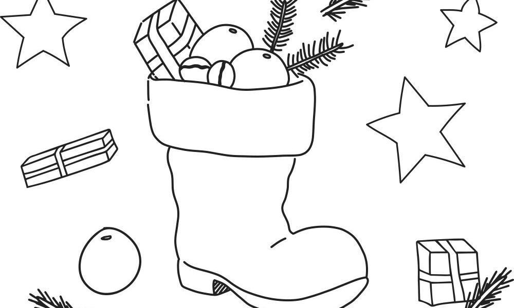 Eine Tradition zu Nikolaus zum Ausmalen: ein prall gefüllter Stiefel am Nikolaustag.