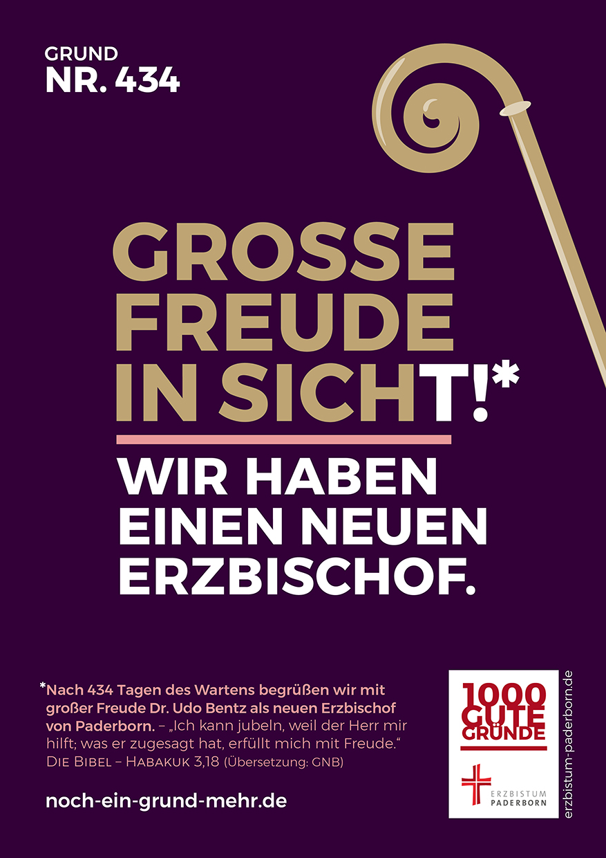 Plakat der 1000 gute Gründe Initiative des Erzbistums Paderborn zur Bekanntgabe des neuen Erzbischofs