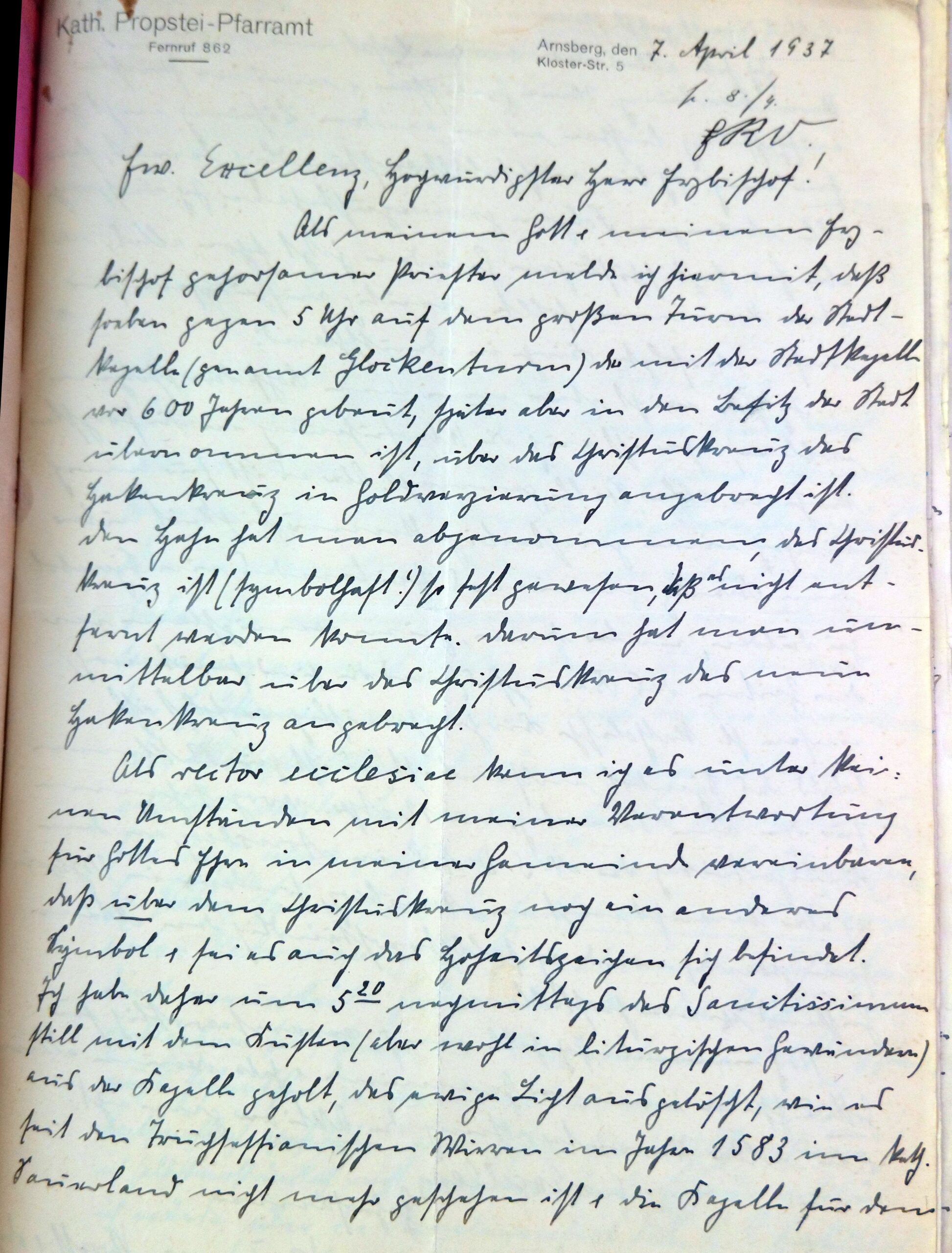 Archivalie des Monats September - Brief von Propst Josef Bömer