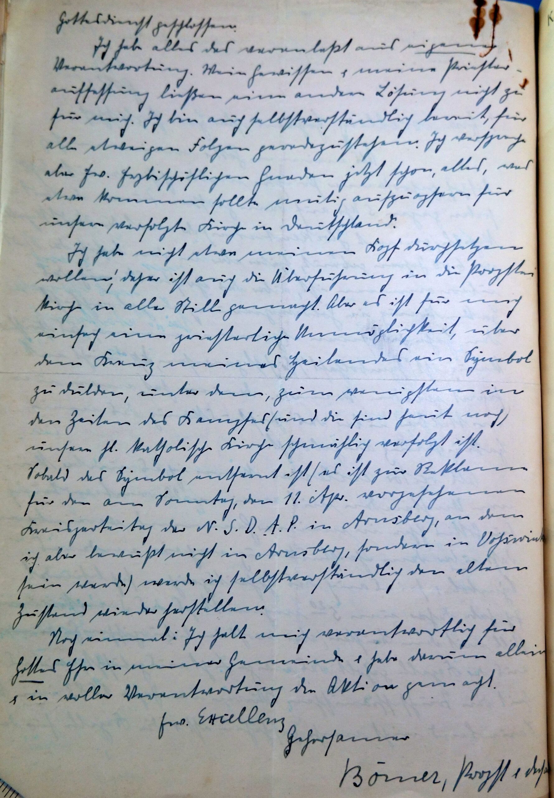 Archivalie des Monats September - Brief von Propst Josef Bömer