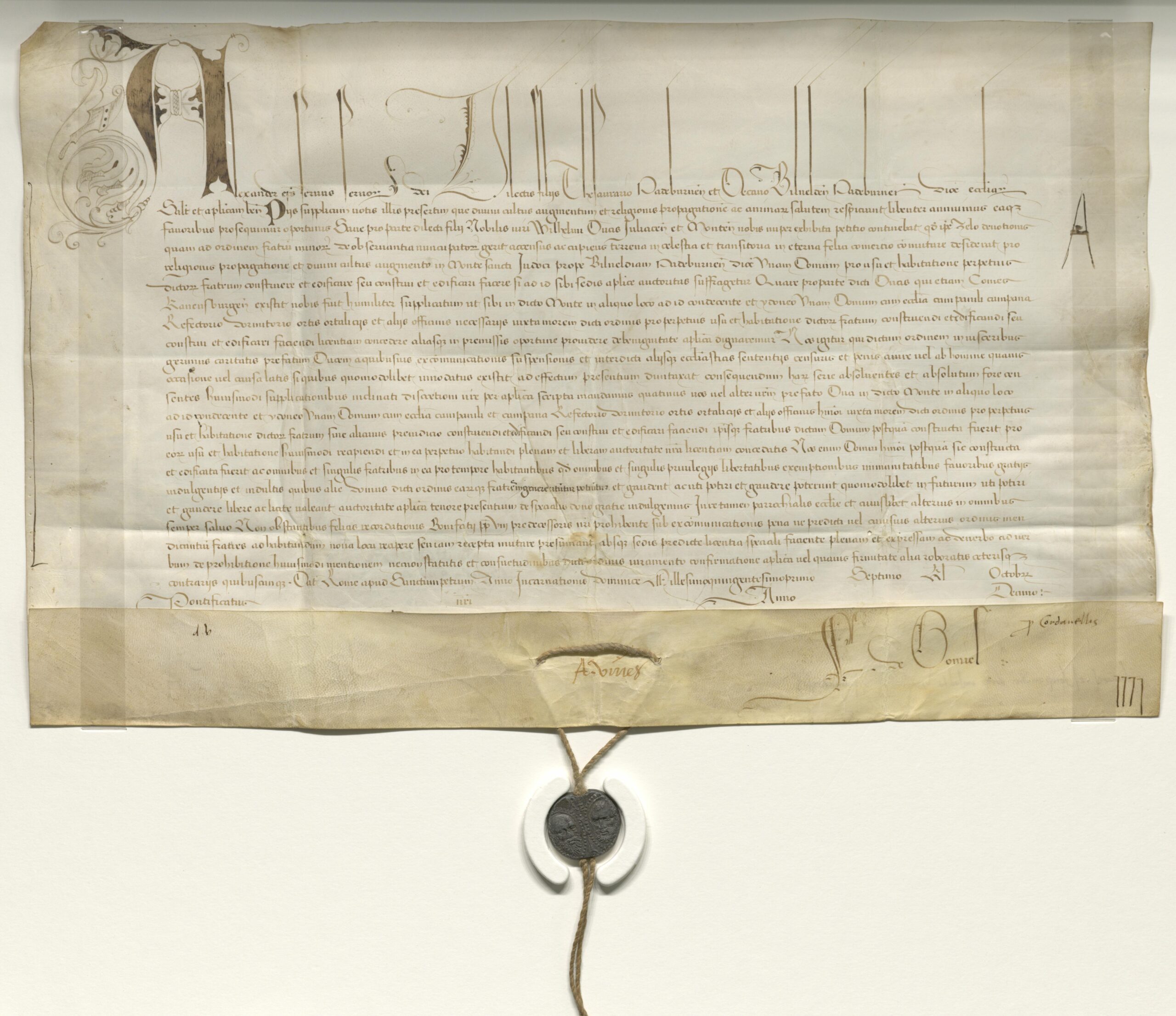 Urkunde von Papst Alexander VI. zur Errichtung des Klosters auf dem Jostberg.