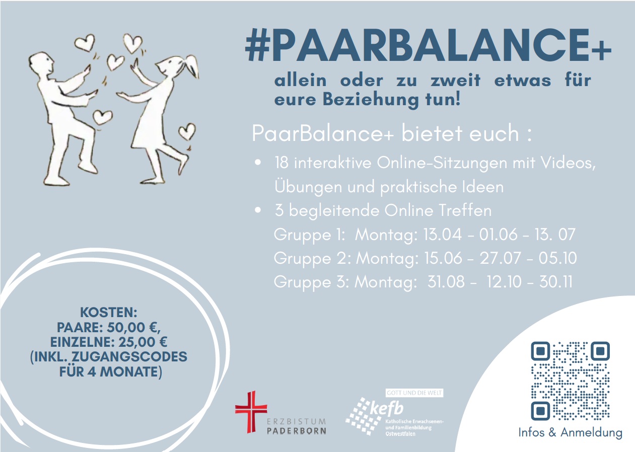 Postkarte PaarBalance+ mit QR-Code zum Anmelden