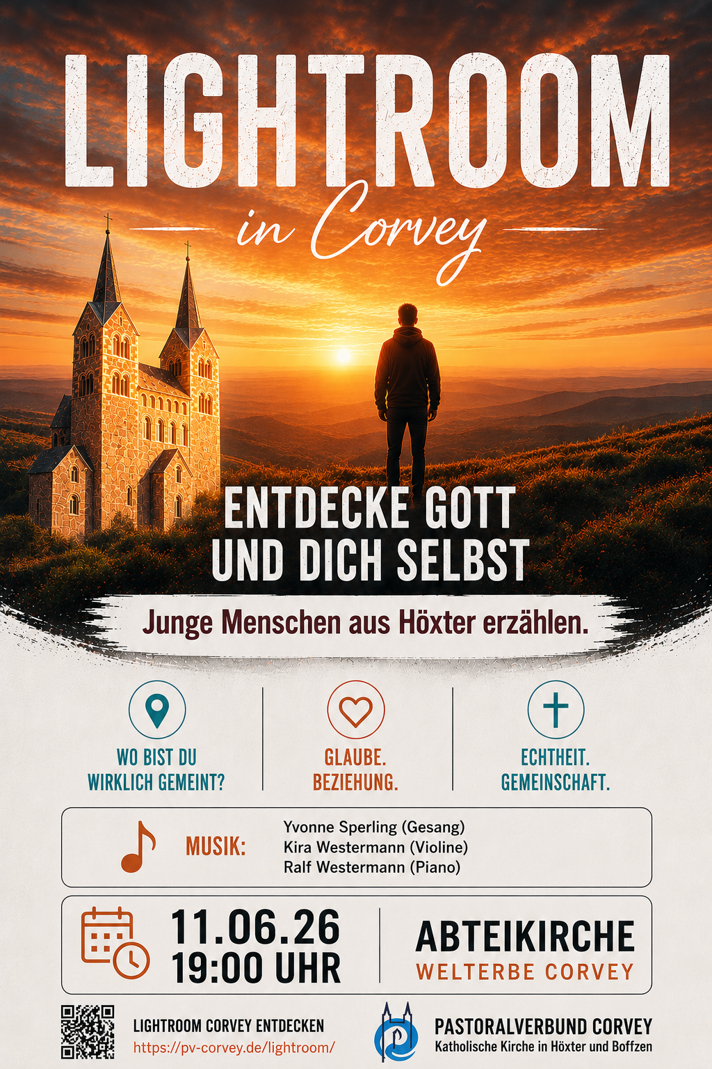 Die Abteikirche Corvey ist beim Lightroom-Gottesdienst am 11. Juni wieder in ein stimmungsvolles Licht getaucht