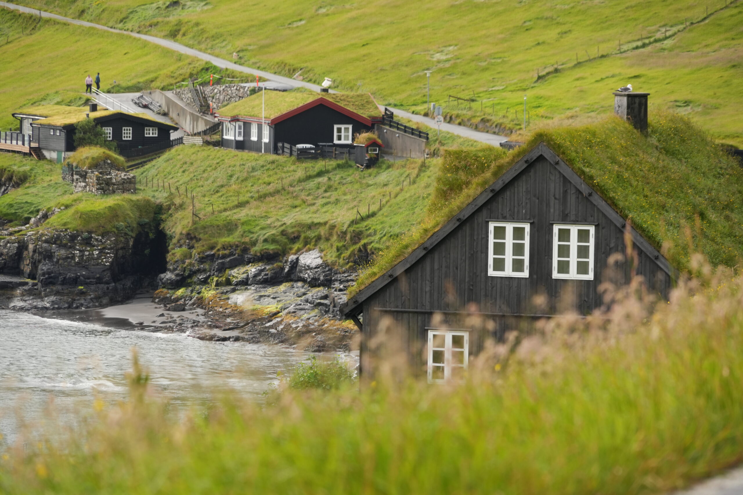Grasbewachsene Häuser auf den Färöer-Inseln.